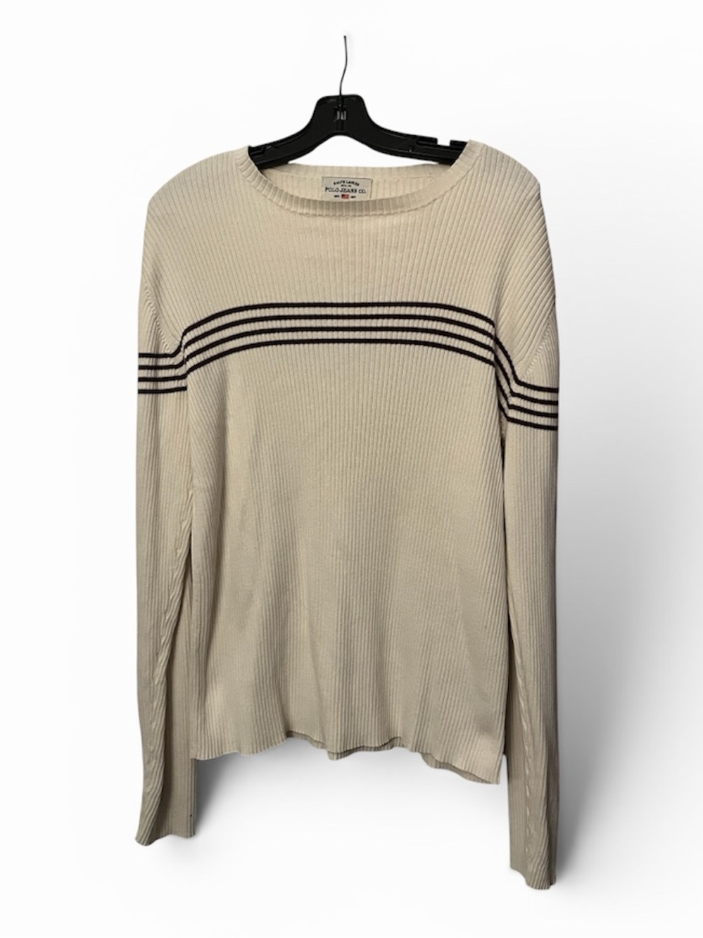 Vintage Ralph Lauren Cream Crewneck Sweater with Black Stripes